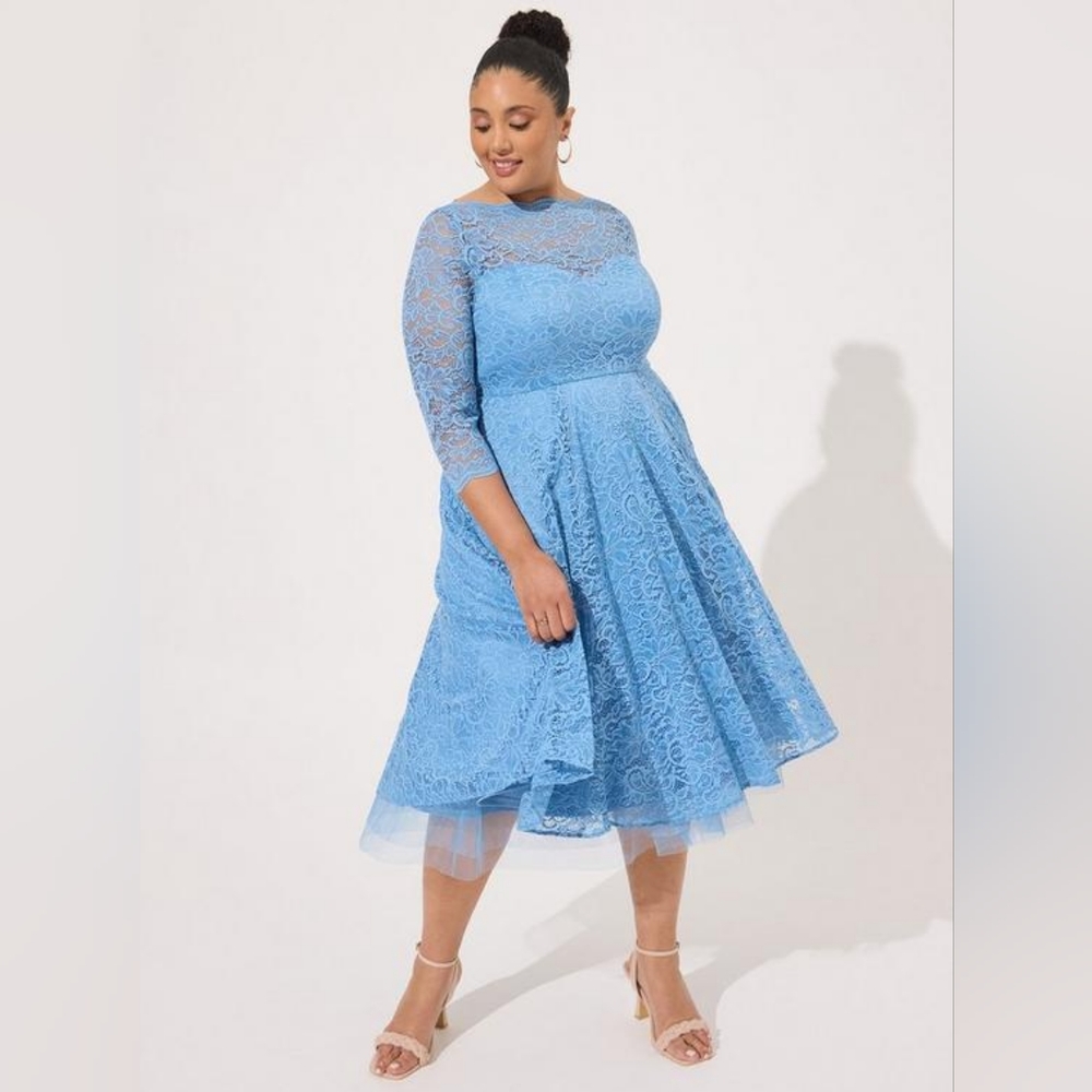 Torrid Midi Lace Illusion Dress Blissful Blue size 18 NWT